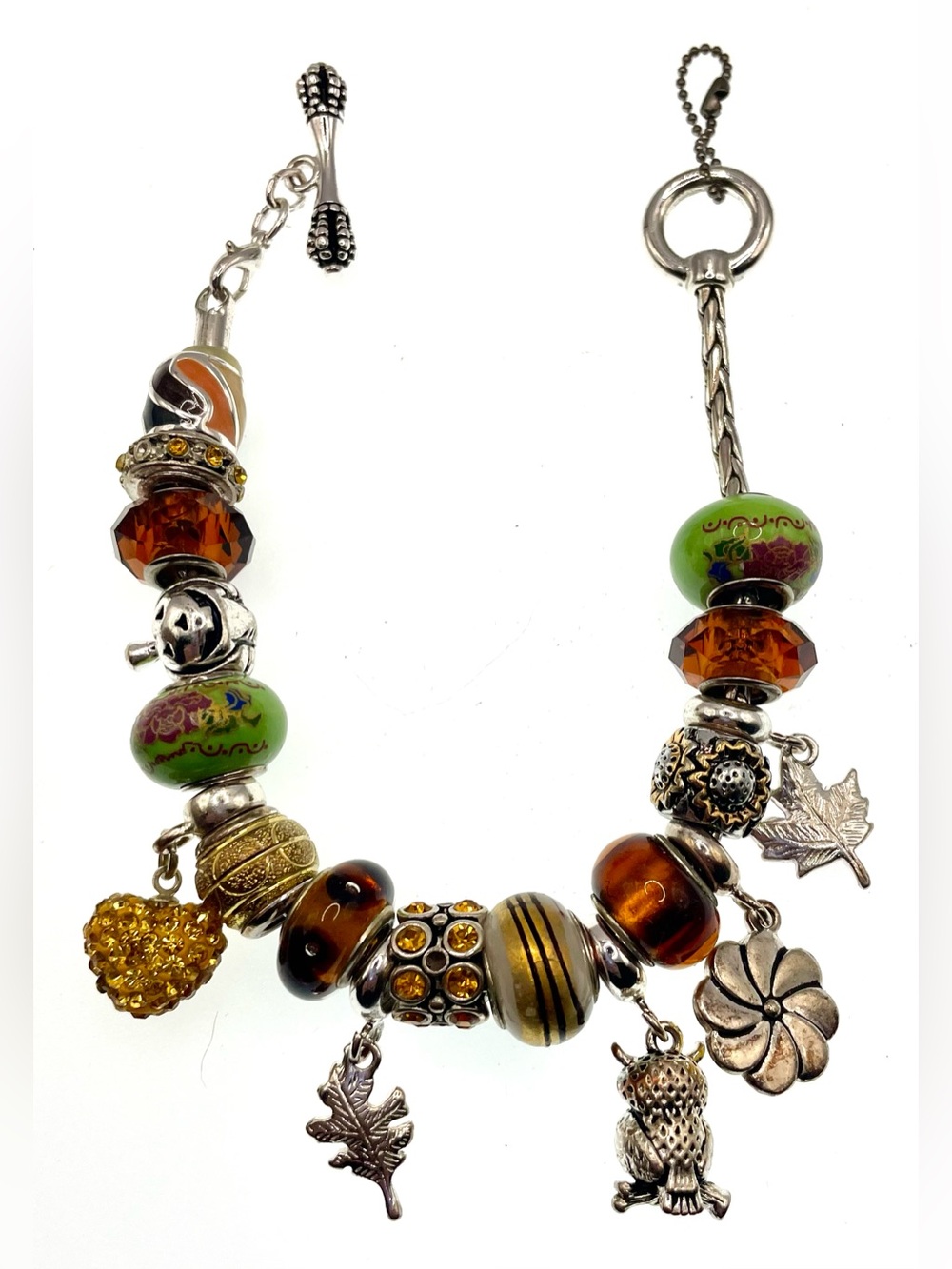 Vintage DaVinci European Charm Bracelet Autumn Tone Glass Beads Charms